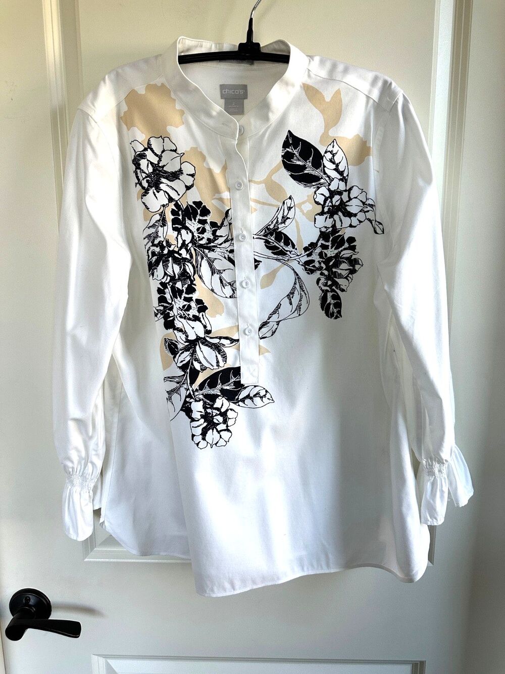 Chico's No-Iron White Stretch Floral Pullover Blouse Chico’s 2 (Large / US 12)